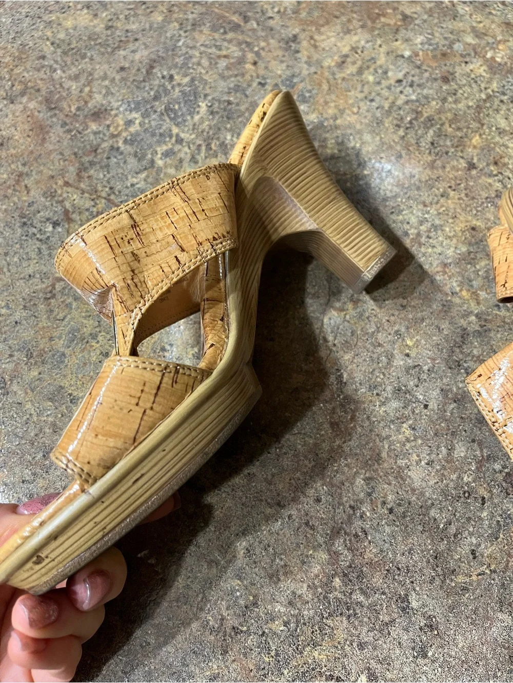 Söfft Women’s Size 8M Cork Platform Slide Sandals Tan Heels Leather Lined Boho